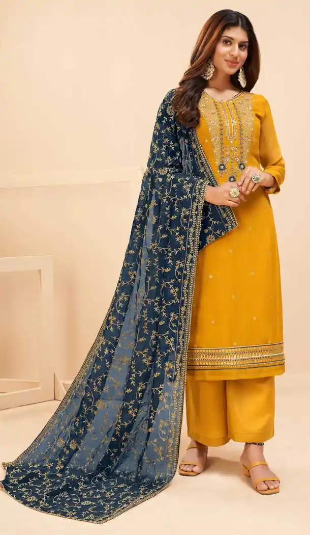 Yellow Color Georgette Designer Party Wear Women Palazzo Suit -3602148346