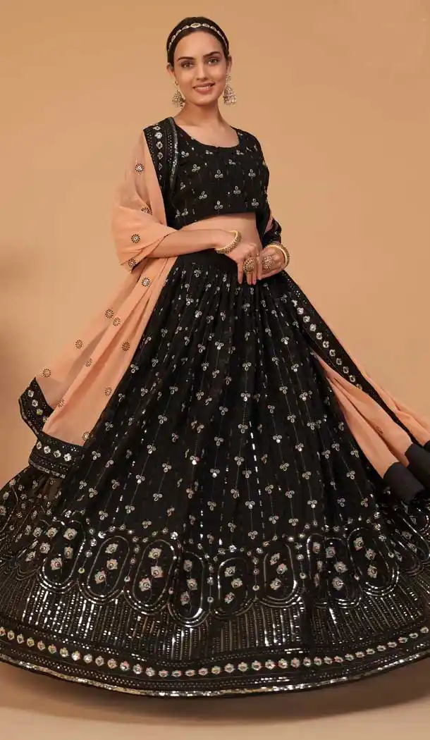 Black Color Georgette Embroidery Designer Wear Lehenga Choli -3603148350