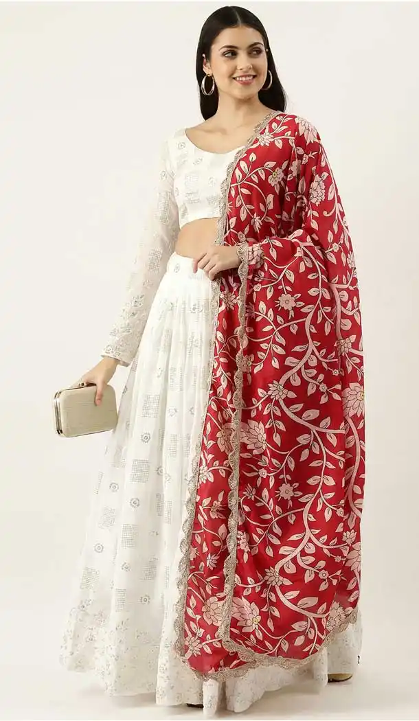 White Color Georgette Fancy Party Wear Plus Size Women Lehenga Choli -3604148351