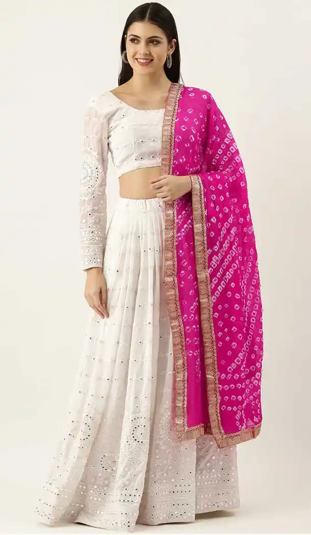 Stylish White Color Georgette Fancy Party Wear Plus Size Women Lehenga Choli -3604148356