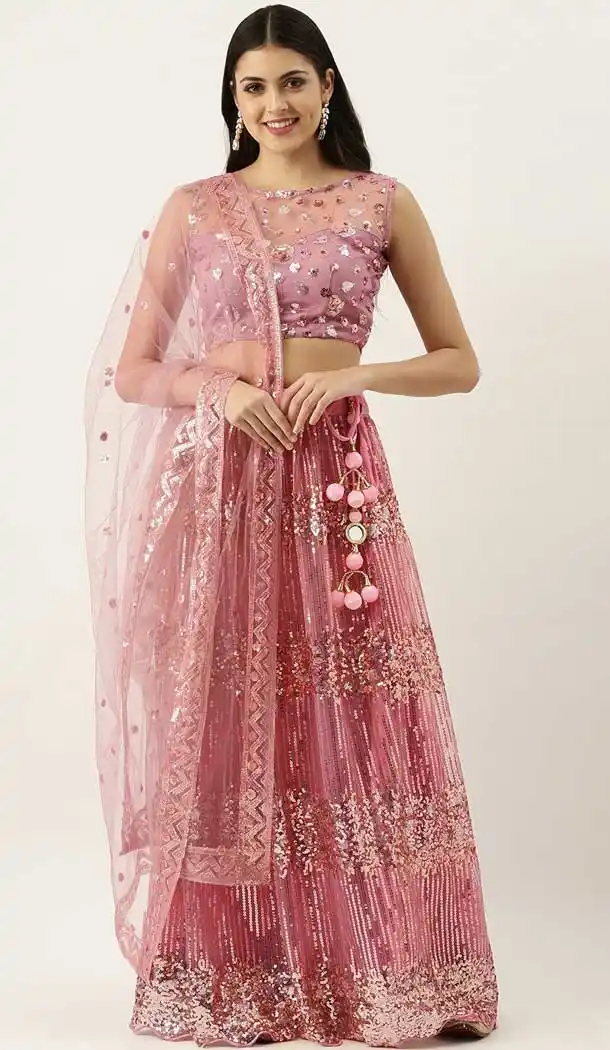 Baby Pink Color Net Fancy Party Wear Plus Size Women Lehenga Choli -3604148358
