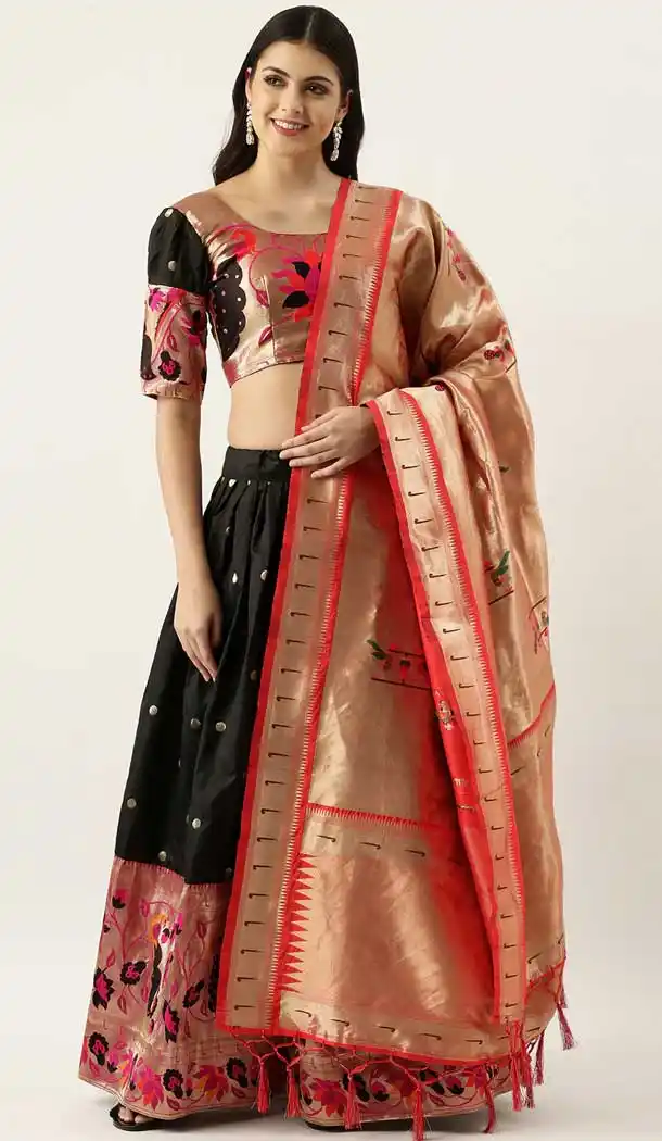 Black Color Jacquard Fancy Party Wear Plus Size Women Lehenga Choli -3604148360
