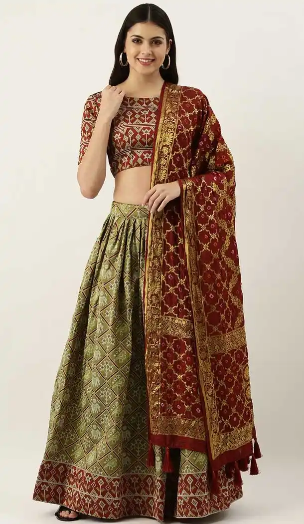 Mehendi Green Color Jacquard Fancy Party Wear Plus Size Women Lehenga Choli -3604148361
