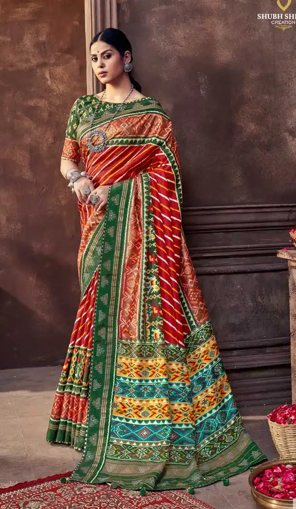 Classic Multi Color Dola Silk Treditional Wear Patoal Style Saree Blouse -3627148522