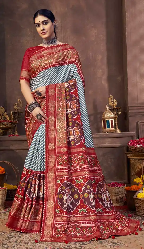 Beautiful Multi Color Dola Silk Treditional Wear Patoal Style Saree Blouse -3627148523