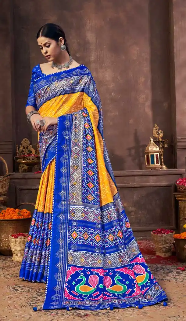 Ultimate Multi Color Dola Silk Treditional Wear Patoal Style Saree Blouse -3627148524