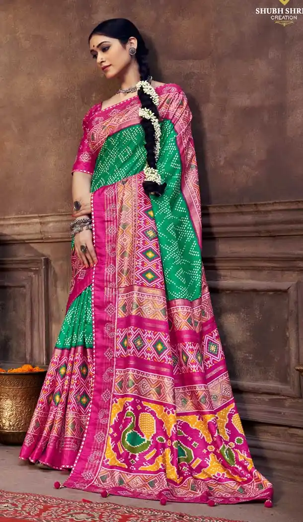 Pretty Multi Color Dola Silk Treditional Wear Patoal Style Saree Blouse -3627148525
