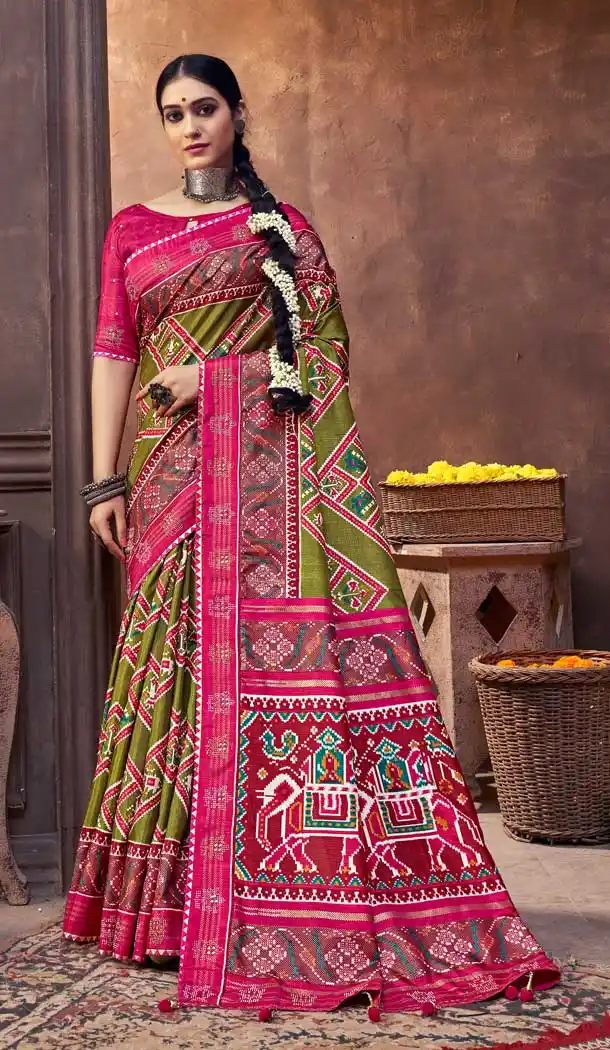 Chic Multi Color Dola Silk Treditional Wear Patoal Style Saree Blouse -3627148526