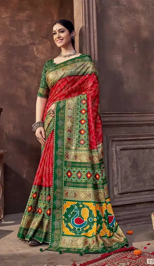 Charming Multi Color Dola Silk Treditional Wear Patoal Style Saree Blouse -3627148527