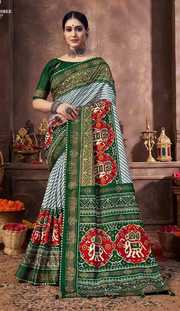 Amazing Multi Color Dola Silk Treditional Wear Patoal Style Saree Blouse -3627148528