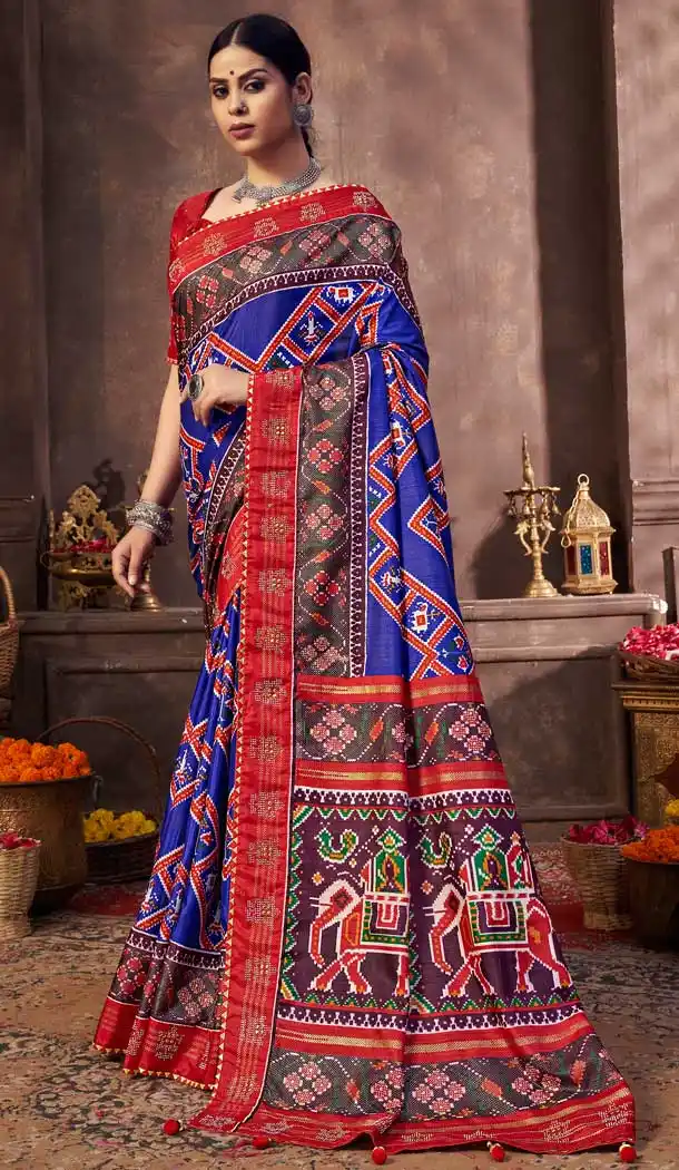 Elite Look Multi Color Dola Silk Treditional Wear Patoal Style Saree Blouse -3627148529