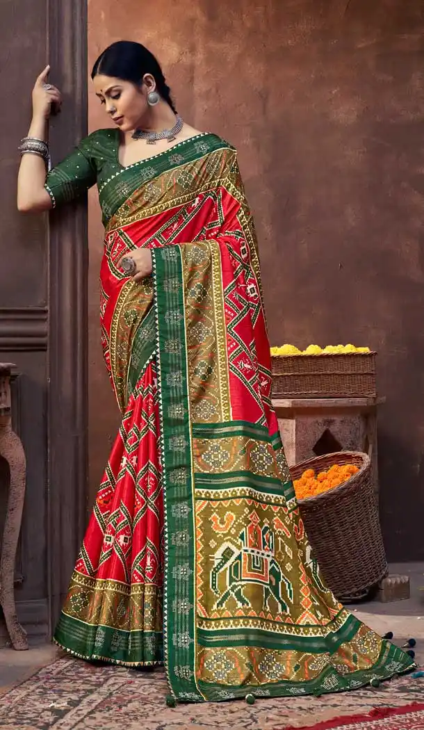 Ethnic Multi Color Dola Silk Treditional Wear Patoal Style Saree Blouse -3627148532