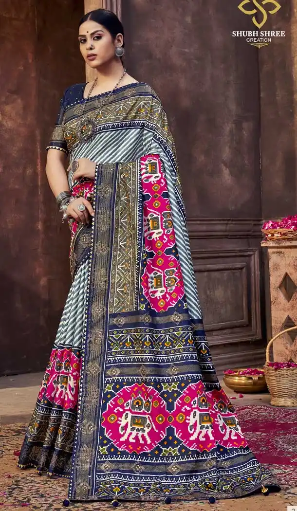 Unique Multi Color Dola Silk Treditional Wear Patoal Style Saree Blouse -3627148533