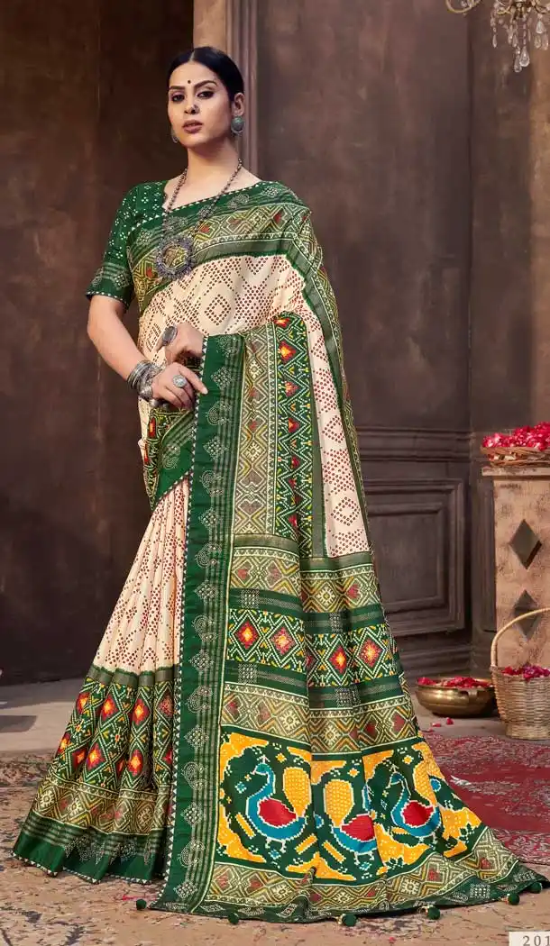 Look Gorgeous Multi Color Dola Silk Treditional Wear Patoal Style Saree Blouse -3627148535