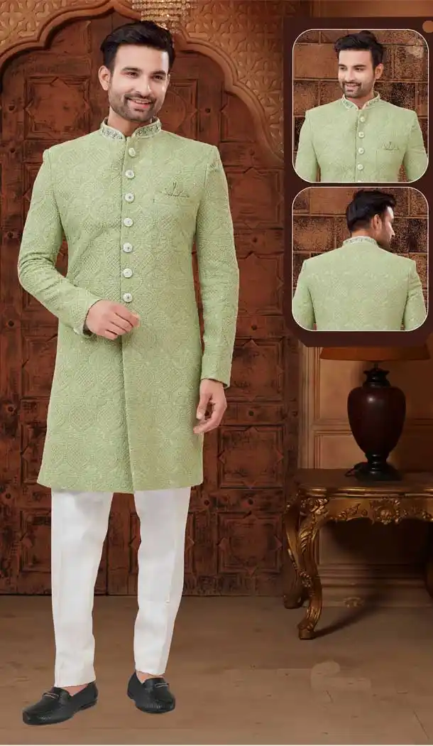 Pista Color Lucknowie Fabric Designer Festival Wear Men's Kurta Pajama -3670148842