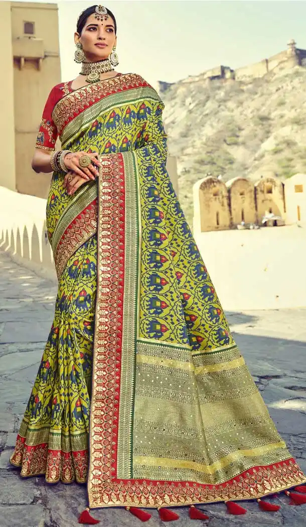 Ethnic Multi Color Patola Pure Silk Designer Bridal Wear Patola Saree Blouse -3590148284