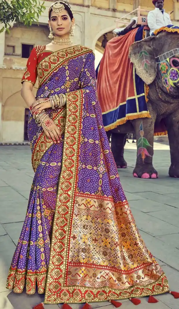 Purple Color Patola Pure Silk Designer Bridal Wear Patola Saree Blouse -3590148285