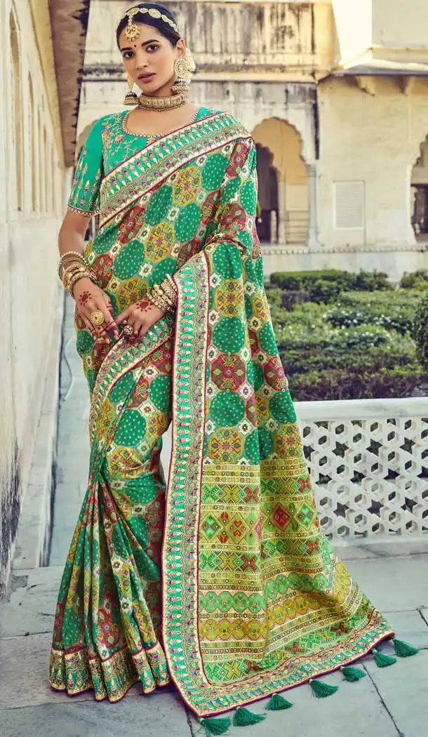 Glamorous Multi Color Patola Pure Silk Designer Bridal Wear Patola Saree Blouse -3590148286