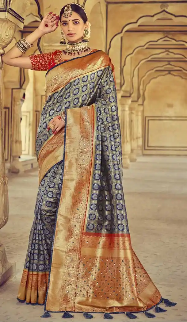 Navy Blue Color Patola Pure Silk Designer Bridal Wear Patola Saree Blouse -3590148287