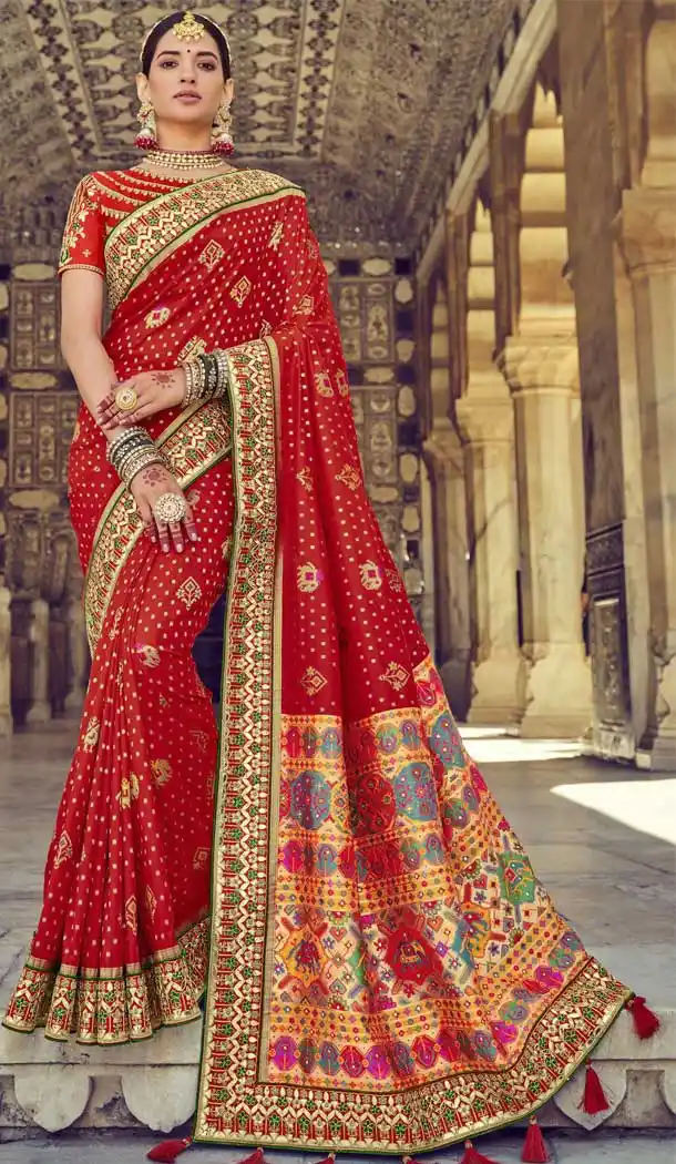 Red Color Patola Pure Silk Designer Bridal Wear Patola Saree Blouse -3590148288