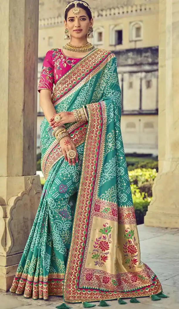 Sky Blue Color Patola Pure Silk Designer Bridal Wear Patola Saree Blouse -3590148289