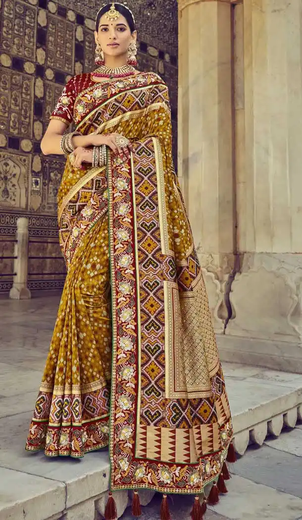 Trendy Multi Color Patola Pure Silk Designer Bridal Wear Patola Saree Blouse -3590148290