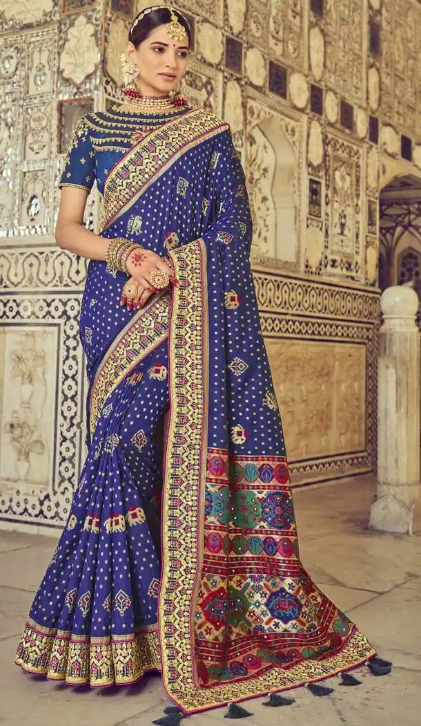 Blue Color Patola Pure Silk Designer Bridal Wear Patola Saree Blouse -3590148292