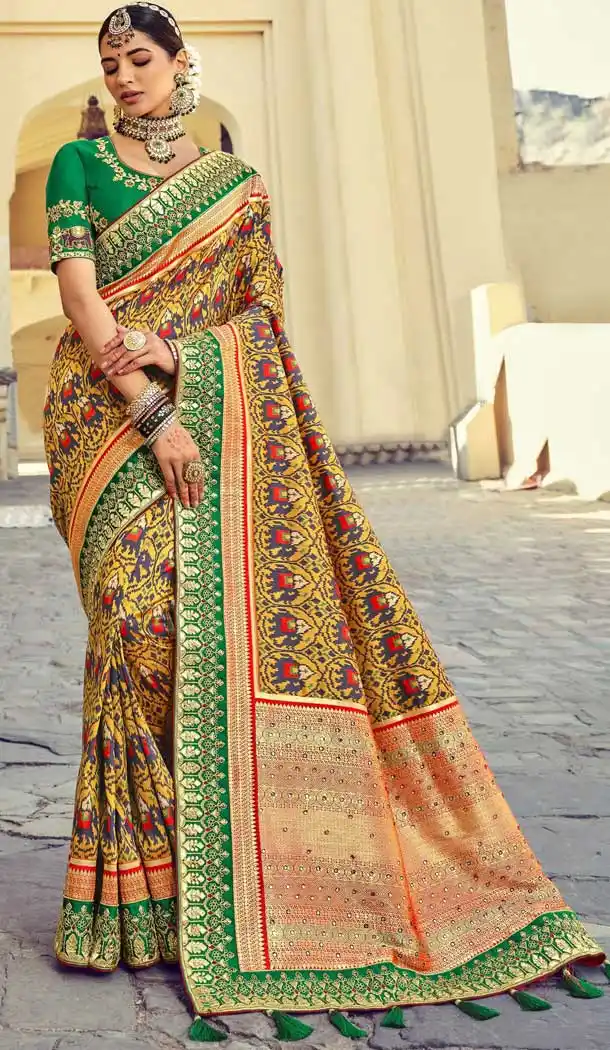 Elegant Multi Color Patola Pure Silk Designer Bridal Wear Patola Saree Blouse -3590148293