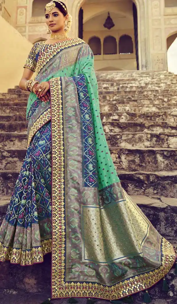Alluring Multi Color Patola Pure Silk Designer Bridal Wear Patola Saree Blouse -3590148297