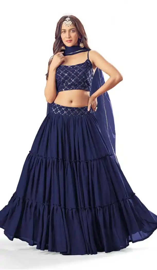 Navy Blue Color Pure Georgette Party Wear Fancy Readymade Lehenga Choli -3597148323