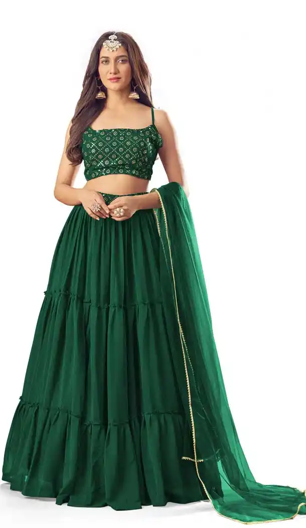 Green Color Pure Georgette Party Wear Fancy Readymade Lehenga Choli -3597148324