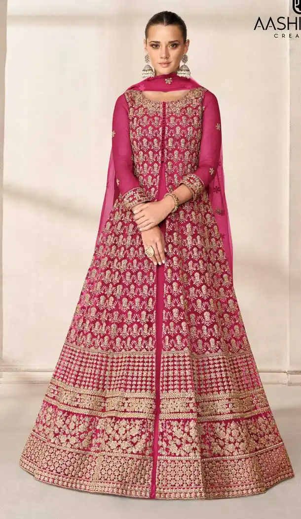 Pink Color Butterfly Net Designer Pakistani Style Long Salwar Kameez -3676148959