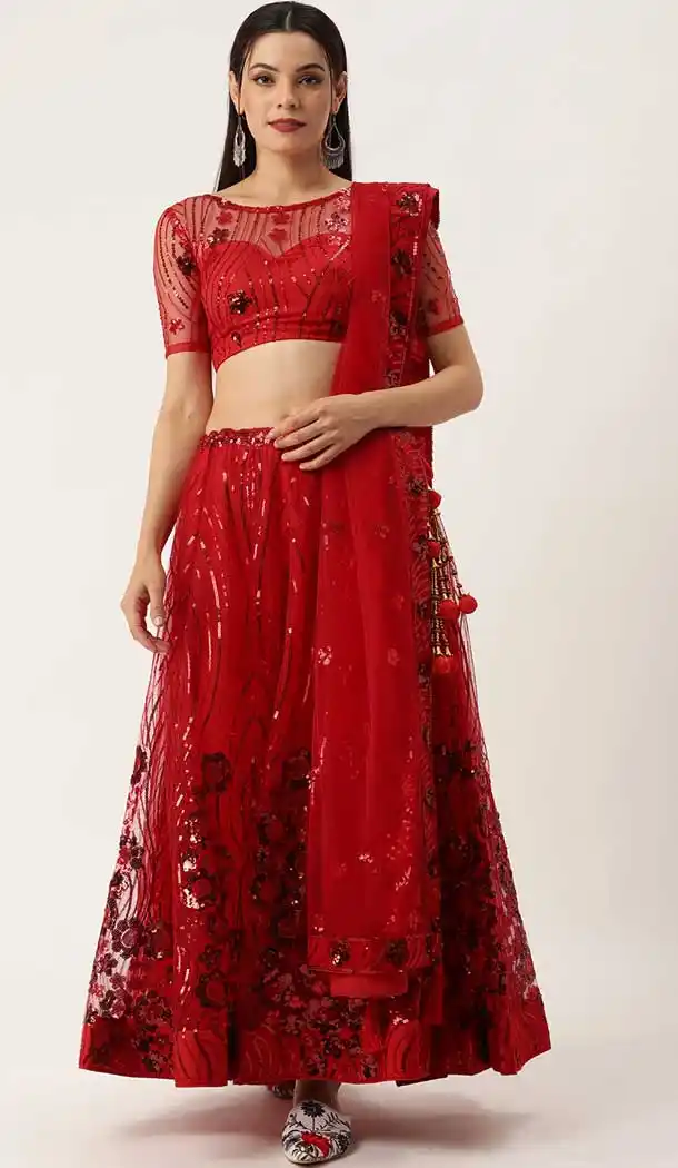 Red Color Net Traditional Party Wear Plus Size Lehenga Choli -3188145062
