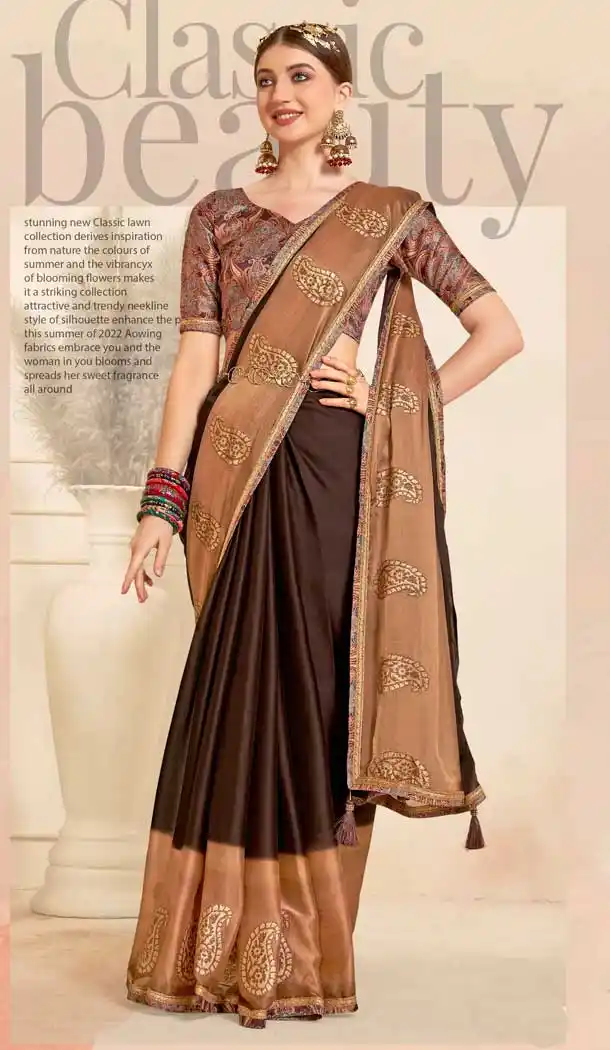 Beige Color Moss Chiffon Casual Wear Plus Size Women Saree Blouse -3698149095
