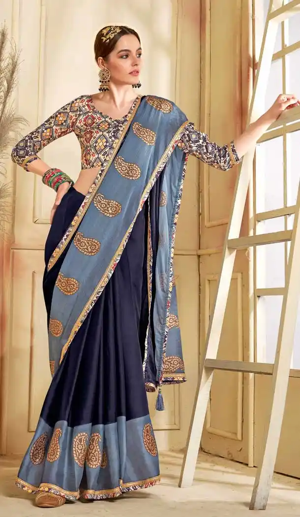 Grey Color Moss Chiffon Casual Wear Plus Size Women Saree Blouse -3698149098