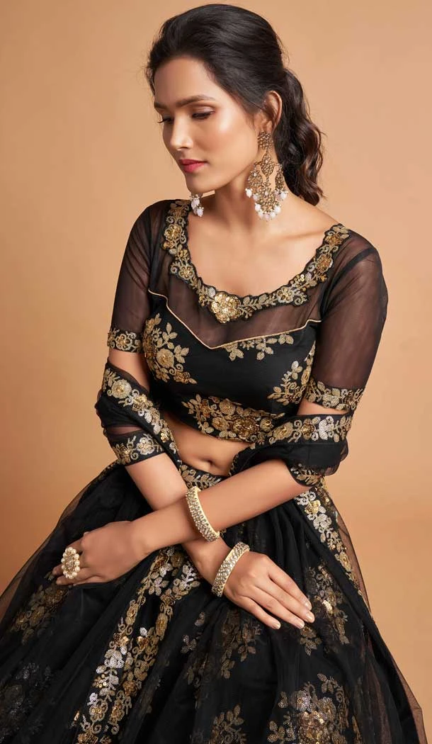 Black Color Soft Net Fancy Festive Wear Plus Size Lehenga Choli - 3700149109