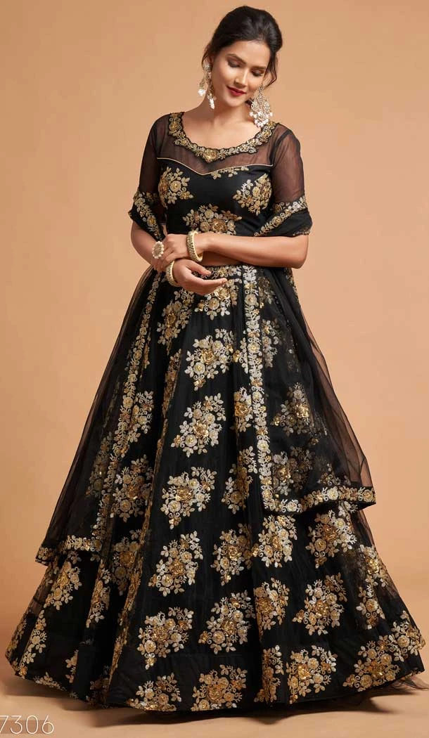 Black Color Soft Net Fancy Festive Wear Plus Size Lehenga Choli - 3700149109