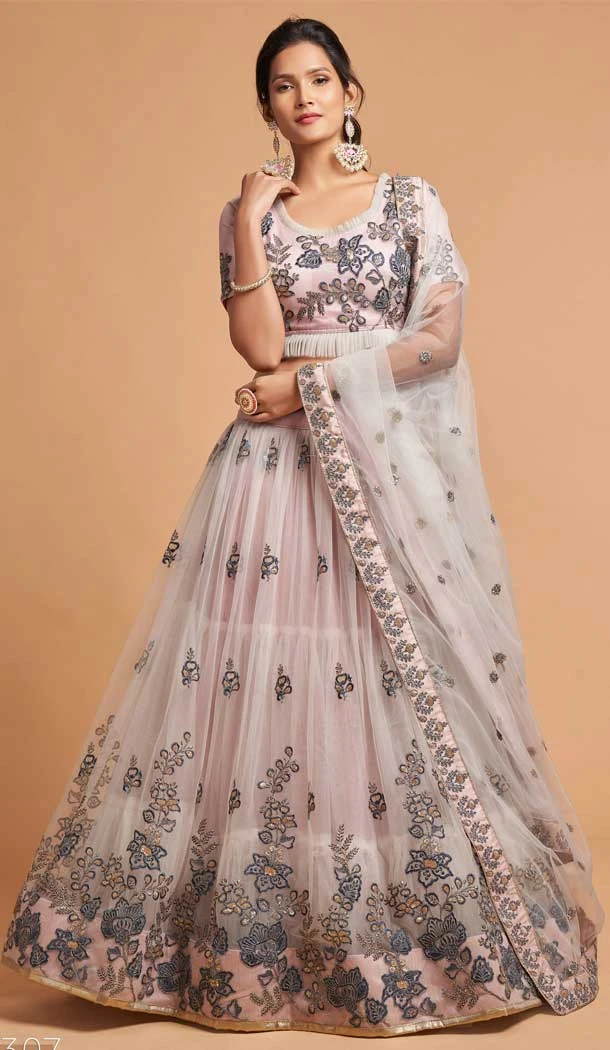 Blush Pink Color Soft Net Fancy Festive Wear Plus Size Lehenga Choli - 3700149110