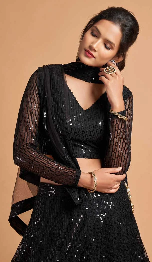 Dazzling Black Color Soft Net Fancy Festive Wear Plus Size Lehenga Choli - 3700149111
