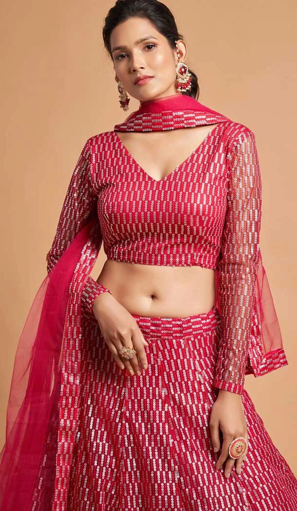 Hot Pink Color Soft Net Fancy Festive Wear Plus Size Lehenga Choli - 3700149113