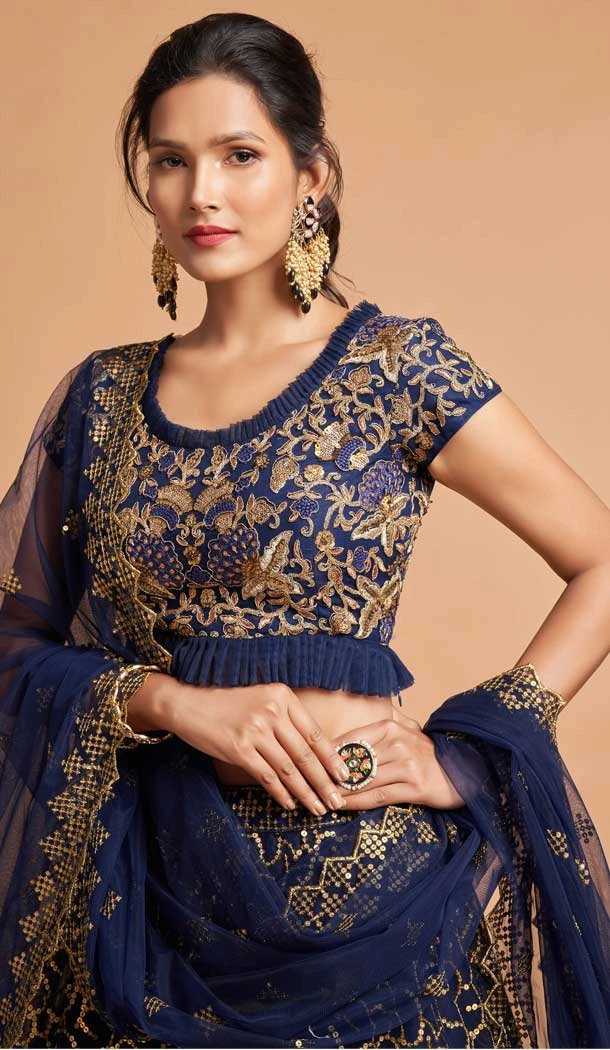 Royal Blue Color Soft Net Fancy Festive Wear Plus Size Lehenga Choli - 3700149114