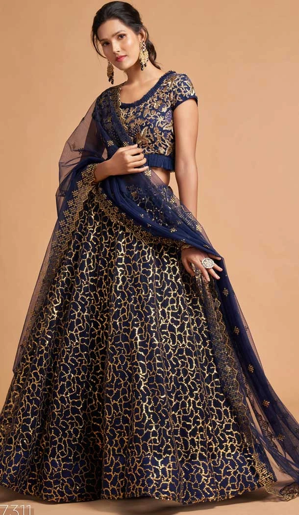 Royal Blue Color Soft Net Fancy Festive Wear Plus Size Lehenga Choli - 3700149114