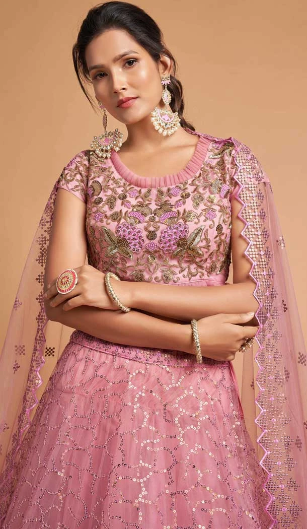 Rose Pink Color Soft Net Fancy Festive Wear Plus Size Lehenga Choli - 3700149116