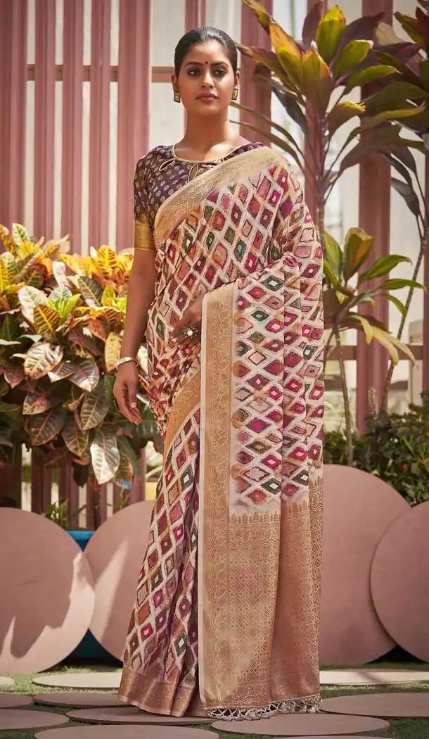 Majesty Multi Color Silk Digital Print Heavy Traditional Wear Saree Blouse -3707149181