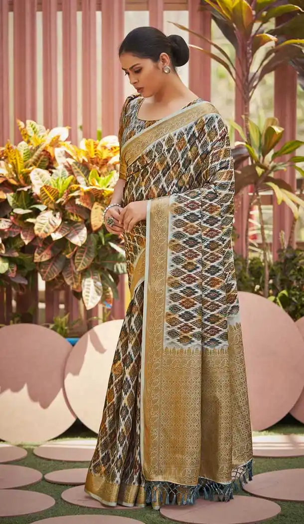 Elegant Multi Color Silk Digital Print Heavy Traditional Wear Saree Blouse -3707149184