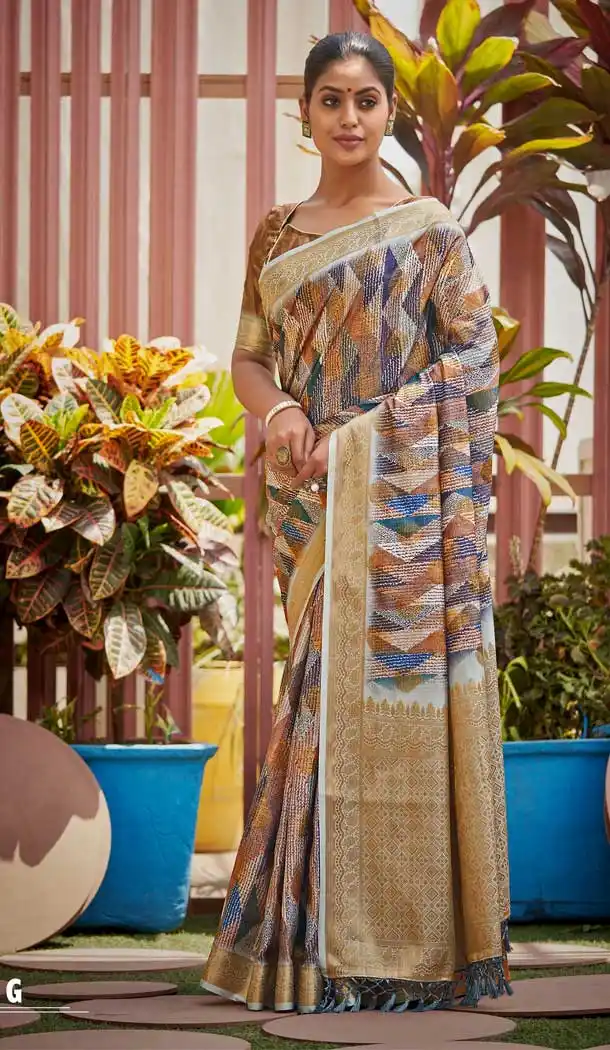 Enigmatic Multi Color Silk Digital Print Heavy Traditional Wear Saree Blouse -3707149187