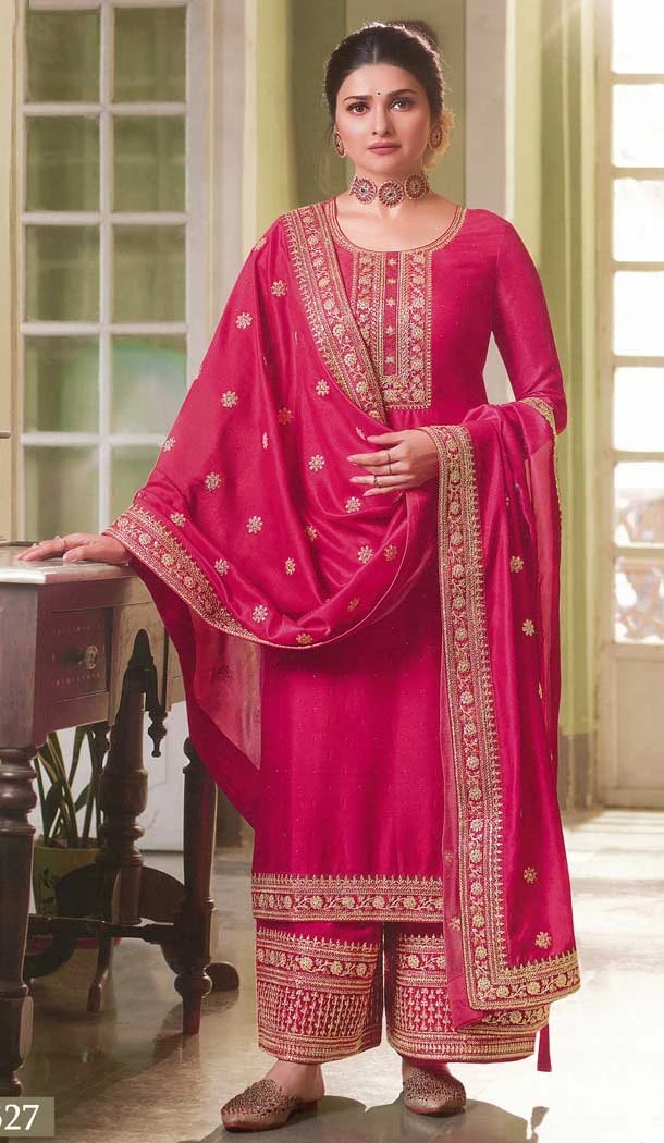Prachi Desai Pink Color Silk Georgette Trendy Party Wear Palazzo Suit -3722149263