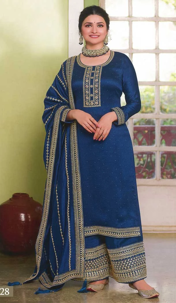 Prachi Desai Blue Color Silk Georgette Trendy Party Wear Palazzo Suit -3722149264