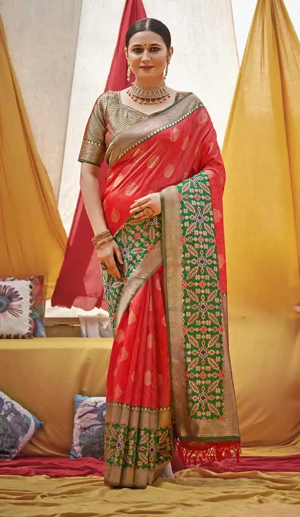 Red Color Banarasi Silk Designer Festive Traditional Wear Saree - 3713149213