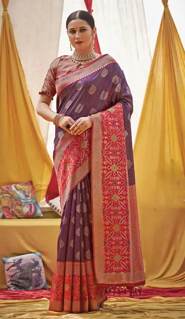 Violet Color Banarasi Silk Designer Festive Traditional Wear Saree - 3713149215